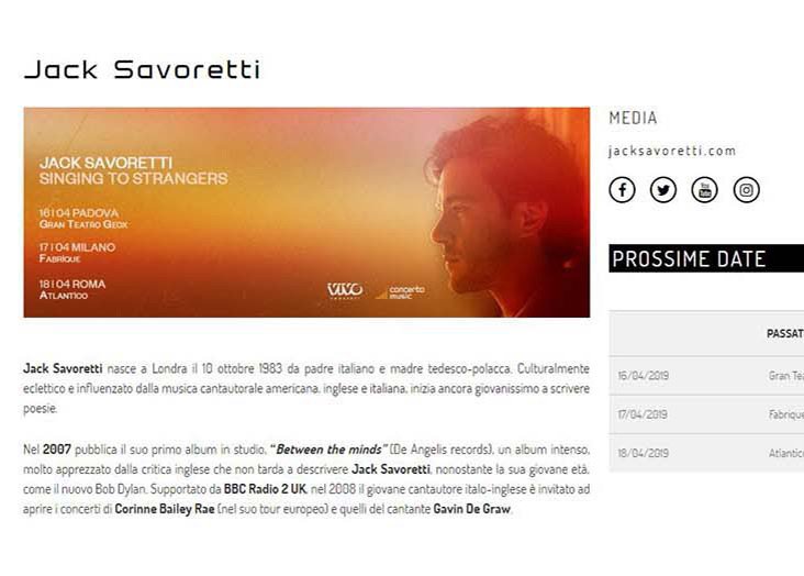 Jack Savoretti (Concerto Music) - Sviluppo Web