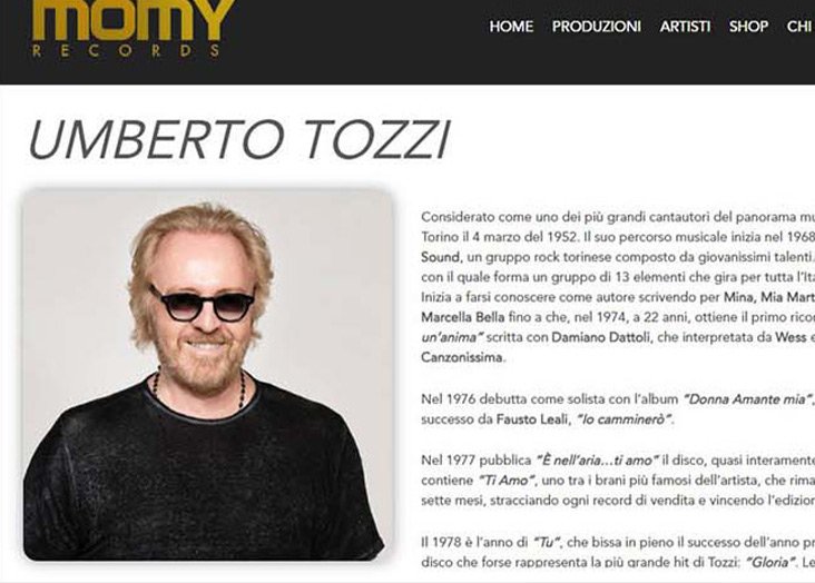 Umberto Tozzi (Momy records) - Sviluppo Web